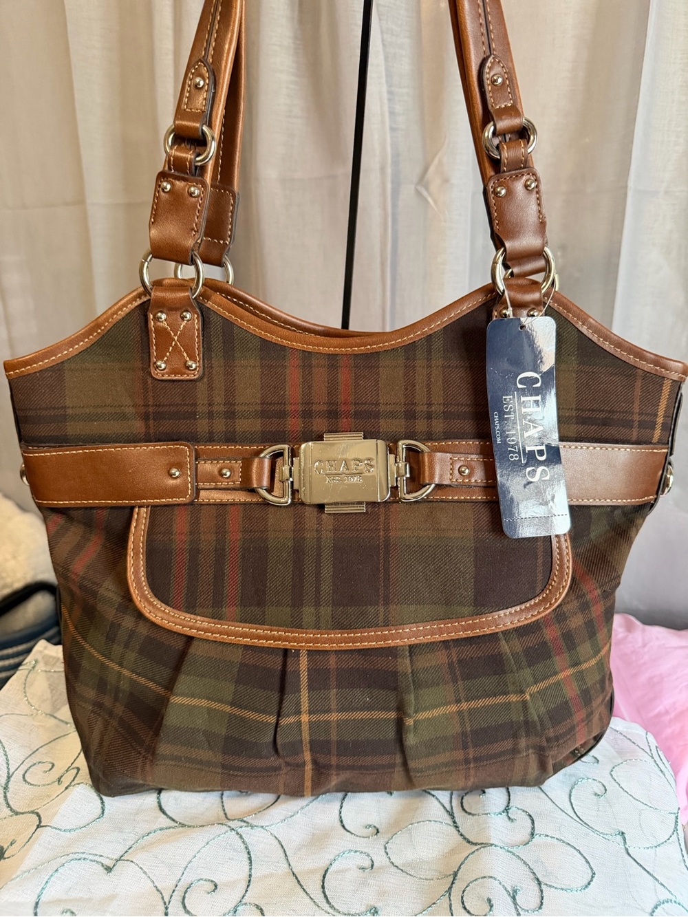 Ralph Lauren Chaps Police Plaid Tote